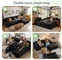 Canapé modulaire en velours côtelé noir OEM, canapé-lit massant convertible en forme de L avec chaise longue