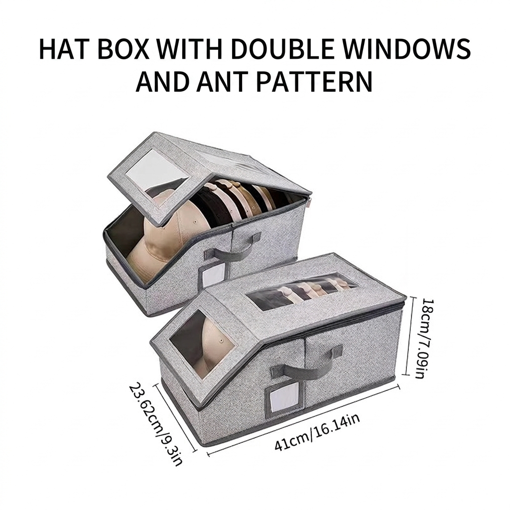 Ant-patterned double-window hat storage box Gray