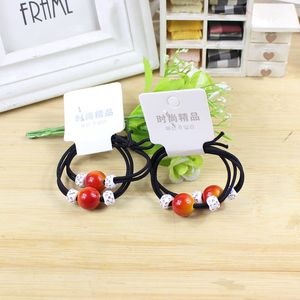 Hair Ties <b>Red</b> <b>Bead</b> Elastic With Rhinestones Women Casual Headdress - Product Image 1