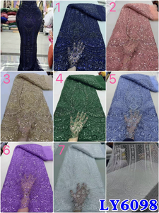 Tissu en dentelle à sequins brodé vert émeraude, idéal pour robes de mariée et de soirée – Tissus en dentelle française de haute qualité – Grande Vente - Product Image 6