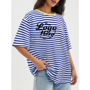 Camisetas a Rayas Casuales 2025, Camiseta Básica para Mujer, Camisetas Holgadas de Cuello Redondo, Manga Corta, Estampado de Verano - Product Image 1