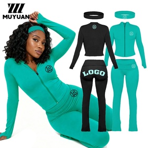 MUYUAN Damen 2-teilige Baumwolle Casual Breath able Lounge wear Set Gestrickte Skinny Fit Hose Tall Girl Friendly <span class=keywords><strong>Plus</strong></span> GRÖSSE JACKET SET - Product Image 1