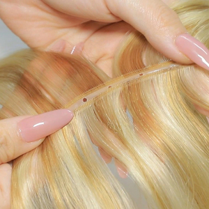 Nuovo Design Genius Weft Hair, Metodo Butterfly Hole, Doppia Trama, Twin Tab, <span class=keywords><strong>Extension</strong></span> XO, <span class=keywords><strong>Capelli</strong></span> <span class=keywords><strong>Veri</strong></span> Umani, Colore Rosso 99J - Product Image 4