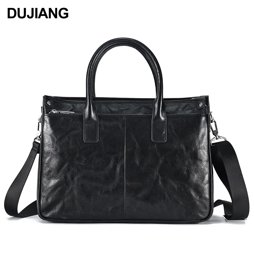 Dujiang Leather Briefcase Vintage Business 15'' Laptop Hand Bag Classic Shoulder Messenger Bag For Man