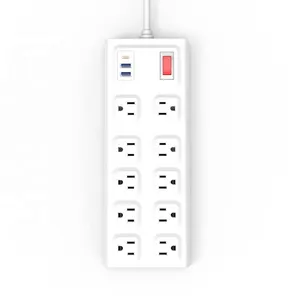 US Surge Protector Power Strip Extension Socket With 10 AC Outlets And 2 USB Plus 1 Type C