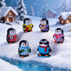 Figurine de pingouin de dessin animé mignonne, ornement de bureau, mini porte-clés, accessoire en résine peinte DIY, breloque en gros, Yiwu - Product Image 2
