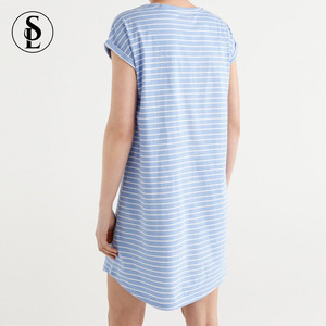 Vestidos de algodón de manga corta con estampado a rayas para mujer, camisón Sexy suave, venta al <span class=keywords><strong>por</strong></span> mayor - Product Image 2