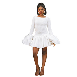 Robe élégante à manches cloche et volants, cintrée à la taille, nouvelle collection automne/hiver 2026, pour femmes européennes et américaines, vente en gros - Product Image 5
