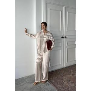 Ensemble en satin rayé bordeaux en gros, style décontracté, haut ajusté, pantalon skinny, col à nœud, décoration en dentelle, taille XL, printemps - Product Image 6