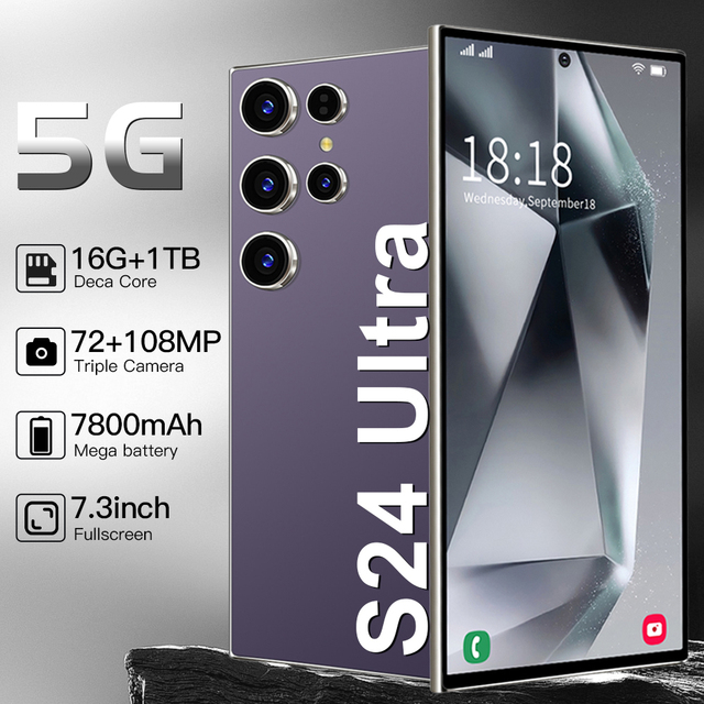 Hot Selling Original S24 Android 5G Smartphone Ultra Mobile HD Resolution 108MP Rear Camera LTE English 1TB Memory Deca Core