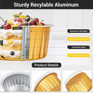 8 oz 200ml Aluminum <b>Foil</b> Disposable Baking Cups with Plastic Lids Recyclable Food Grade (Gold Silver) - Product Image 2