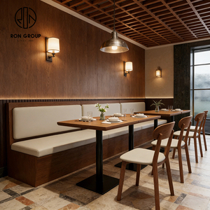 Juego de Mesa y Sillas de Madera Cuadradas para Restaurante o Cafetería de Comida Rápida, con Asientos Tapizados en Cuero Estilo Madera Natural Moderna - Product Image 3