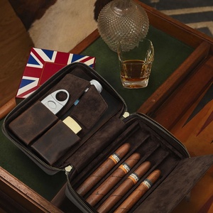 Humidificateur à cigares 3 4 5 6 7 personnalisé étui à cigares en cuir véritable porte-tube avec humidificateur portable Collection de cigares de voyage Combo - Product Image 5