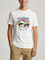 Camiseta de algodón informal de manga corta con estampado de panda de dibujos animados estilo callejero, corte regular, para mujeres y hombres, parejas