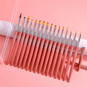 Custom Rhinestone Metal Handle 16pcs Nail <b>Paint</b> <b>Pen</b> Set Multifunctional Liner Oval UV Gel Ombre 3D Acrylic Manicure Nail Brush - Product Image 3