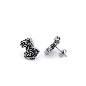 Yunnique Boucles d'oreilles marteau de Thor en argent tibétain, acier titane, style punk, bijoux à la mode pour hommes et femmes - Product Image 5