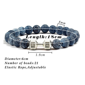 Pulsera de Piedra Volcánica Natural para Hombre, Cuentas Blancas Mate de Lava Negra, Dije de Mancuerna, Pulseras de Hilo para Mujer, Joyería de Fitness con Barra - Product Image 6