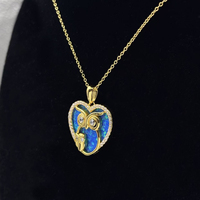 Collier pendentif en opale de feu bleue en forme de cœur, motif mère et bébé hiboux adorables