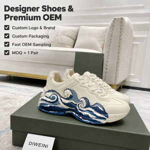 Chaussures de créateur de luxe pour hommes et femmes, haute qualité, imprimé vague bleu crème, baskets chunky, baskets de marche, nouveauté - Product Image 1