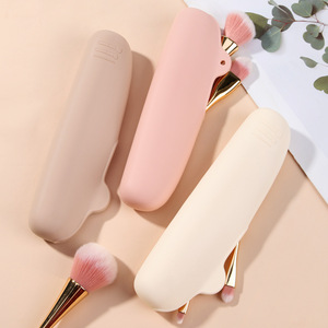 Silicone <b>Makeup</b> Brush Bag Portable Cosmetic <b>Storage</b> Case <b>For</b> Travel Beauty Tools Solid Color Soft Handle - Product Image 3