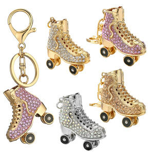 Bling Crystal Roller Skates Wholesale Keychain Chain Holder Jewelry Creative Rhinestone Charm Roller Skating Sports Lovers' Gift