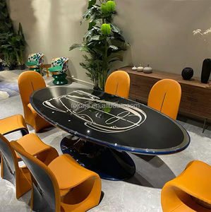 Ensemble de <span class=keywords><strong>table</strong></span> à manger ovale de luxe en saphir, 6 places, <span class=keywords><strong>table</strong></span> à manger et chaises en <span class=keywords><strong>vernis</strong></span> piano, design italien - Product Image 6