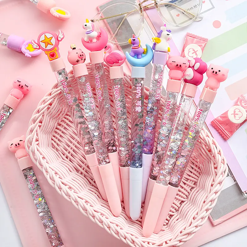 Korean creative fairy stick cute cartoon star into oil quicksand creative magic dazzle color unicorn neutral gel ink pen