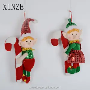 Elfo de Navidad de peluche de 11 pulgadas colgante en bastón de caramelo