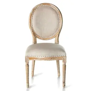 Estofamento francês vintage nórdico estilo country cadeira de jantar moderna de madeira com encosto redondo oval Louis XV