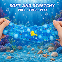 Slime Croustillant Préfabriqué avec Boules de Mousse et Breloques Animaux Marins – Jouet Sensoriel Doux et Extensible Anti-Stress – Pâte à Modeler Fidget
