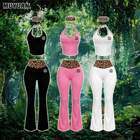 Ensemble Lounge Premium Doux Personnalisé Deux Pièces : Haut Halter et Pantalon Évasé à Jambes Larges avec Imprimé Léopard, Idéal pour les Grandes Tailles – Collection Automne 2026