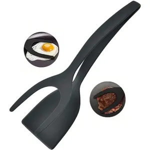 2 en 1, agarre antiadherente y espátula abatible, pinzas para huevos fritos, tortitas, pan tostado, utensilios de cocina, herramienta de cocina