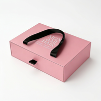 Boîte d'emballage personnalisée pour perruques, style tiroir - Boîte cadeau rigide rose avec poignée en satin et ruban pour extensions de cheveux