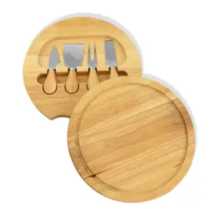 Tabla de cortar madera de goma redonda, producto al por mayor, juego de cuchillos para queso