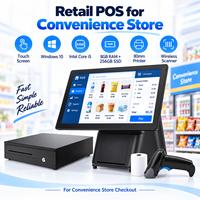 Système de point de vente tactile 15,6 pouces, écran tactile, Windows 10, i5, 8 Go, SSD 256 Go, imprimante 80 mm, scanner pour caisse de magasin de proximité