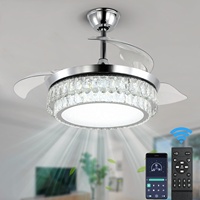Ventilateur de plafond intelligent LED avec télécommande, 42 pouces, en acier inoxydable chromé, 3 pales, 6 vitesses, moteur DC, pour salon