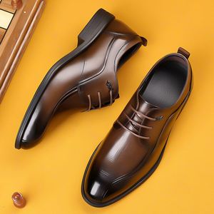 New Men's Waterproof <b>Height</b> <b>Increasing</b> Leather <b>Shoes</b>-2025 British Style Business Wedding <b>Shoes</b>-Autumn Black Lace-Up Casual <b>Shoes</b> - Product Image 3