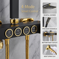 Système de douche de salle de bain moderne en noir poli pour hôtel, ensemble complet, mitigeur triple poignée pour baignoire, thermostat chaud/froid