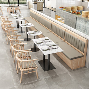 Fast Food Oak Booth Benches Sofa Coffee Shop square Commercial Cafe Wood <b>Restaurant</b> Furniture Table and Chair Booth Seating <b>Set</b> - Product Image 6