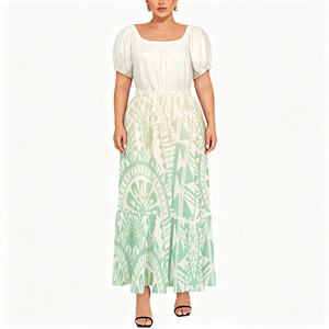 Vestido Bohemio Nuevo 2026 de Talla Grande con Cuello Cuadrado Suave, Mangas Abullonadas Elásticas y Falda Fluida Acampanada, Vestido Elegante de Inspiración Étnica - Product Image 6