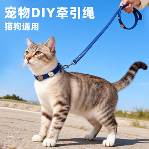 Pet <b>Dog</b> Leash Small Medium Size PU Leather Cartoon DIY Traction Belt For Cat - Product Image 2