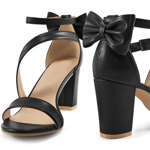 Sandales de mariage confortables pour femmes, été, extérieur, respirantes, talons épais en PU, élégantes, nœud, bout ouvert, bride à la cheville - Product Image 5