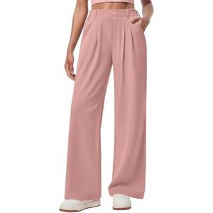 Pantalon ample décontracté à taille haute pour femme avec poches pour la saison printanière Design à jambes larges et taille moyenne - Product Image 3