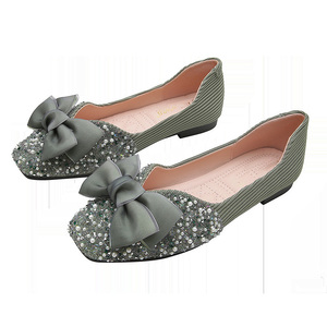 Nuevas Zapatillas Náuticas Planas con Perlas y Pedrería, Punta Cerrada, Sin Cordones, Ligeras, Transpirables, de Tela Elástica con Diseño de Parches Dobles - Product Image 2