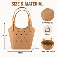 Sac de plage en EVA 39x16x36cm, imperméable, léger, à décorer soi-même, sac à main ouvert pour les vacances d'été, vente en gros