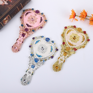 Rose Opvouwbare Make-Up Spiegel Retro Draagbare Beauty Handvat Tafellegering Shell Sieraden - Product Image 3