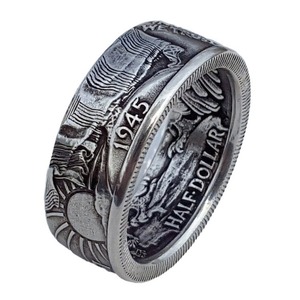 H166 Men's Brass Wedding Band Antique Gold Plated Half Dollar <b>Coin</b> <b>Ring</b> For Wedding - Product Image 5