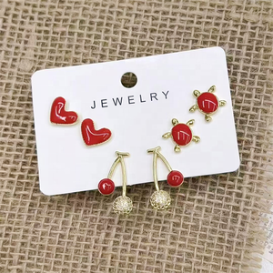 Pendientes de <span class=keywords><strong>tortuga</strong></span> de esmalte rojo bonito, pendientes Mini de cereza roja/Corazón, joyería de cobre de moda al por mayor - Product Image 1