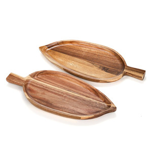 Plateaux de service en bois d'acacia personnalisés et bon marché, pour fruits, charcuterie, desserts, apéritifs, rangement, en forme de feuille, plateaux de présentation de collations - Product Image 1