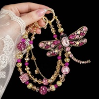 Lujoso Colgante de Libélula para Teléfono, con Cuentas de Cristal y Diamantes de Imitación, en Oro Rosa, Llavero y Colgante para Bolso, Joyería Artesanal al por Mayor